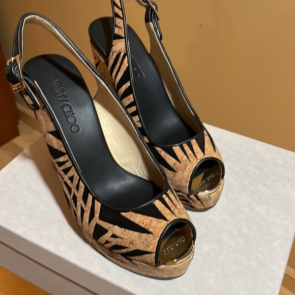 NIB Jimmy Choo Palm Laser Cut Cork on Suede, size 38.5 - Picture 2 of 7